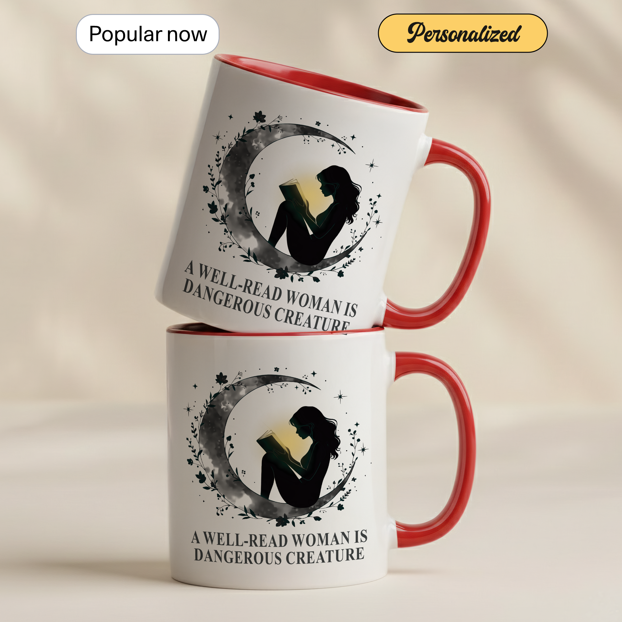 A Well Read Woman Is Dangerous Creature Mug – Feminist Book Lover Gift – Empowered Reader Coffee Cup – 11oz 15oz Ringer Mug | Mug 118