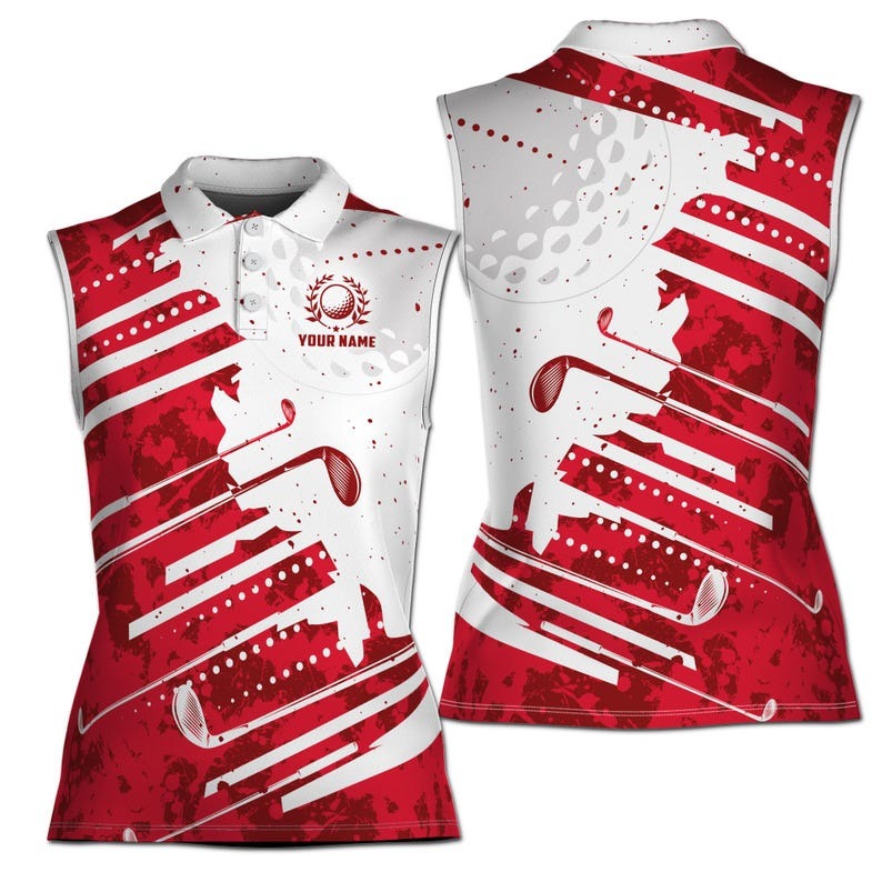 Custom Name Red Wine Pattern America Golf Women's Polo Shirt, Patriotic USA Ladies Performance Polo