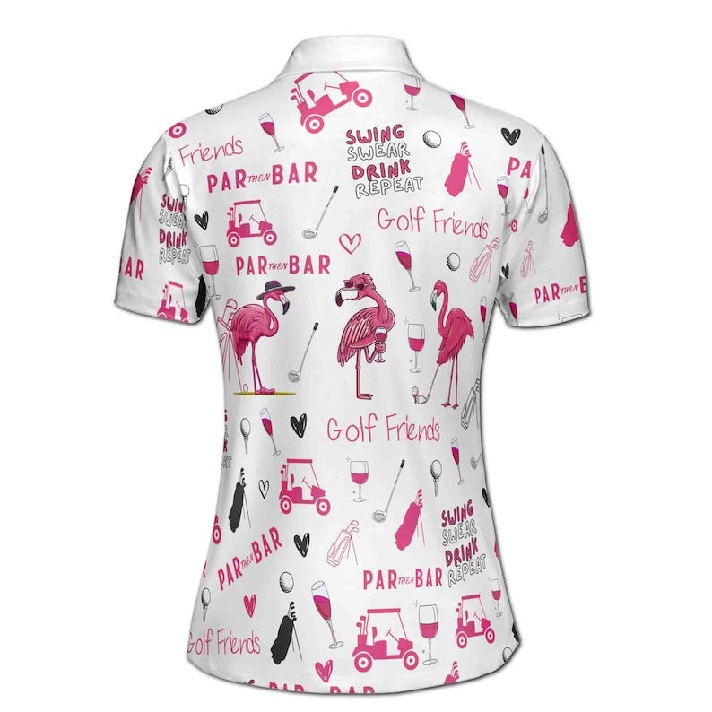 Funny Flamingo Golf Polo Shirt for Women, Custom Name Par Then Bar Golfer Gift