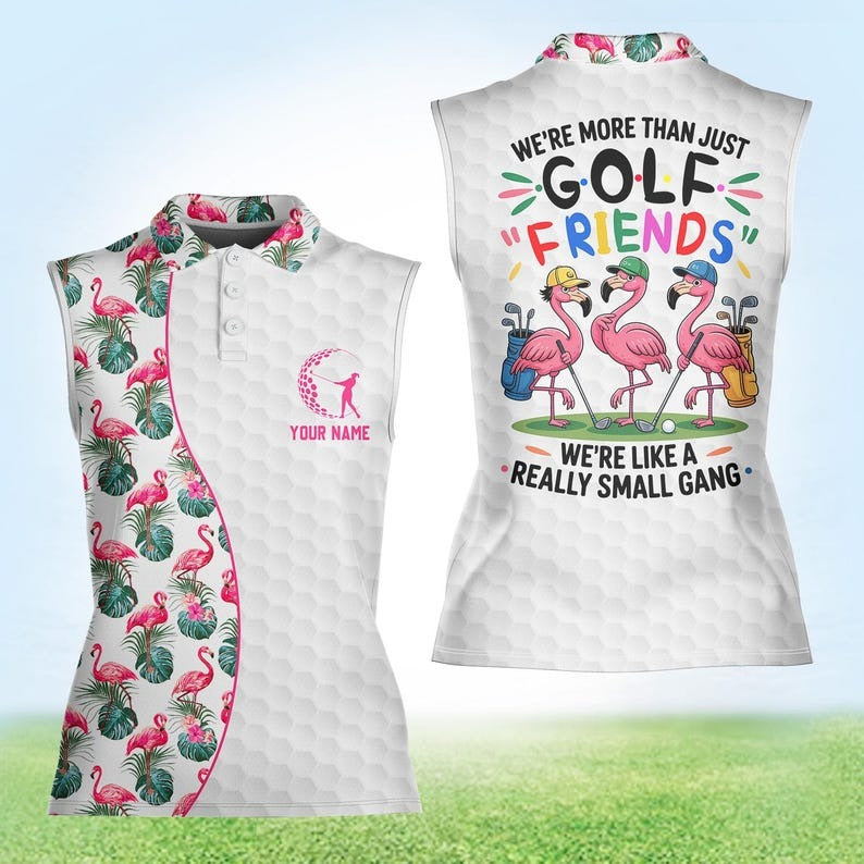Funny Flamingo Golf Shirt for Women, Matching Friends Sleeveless Polo
