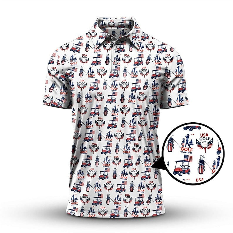 American Golf Shirt for Men, USA Flag Golf Polo, America 250th Anniversary Patriotic Golf Shirt, Gift for Golf Lovers