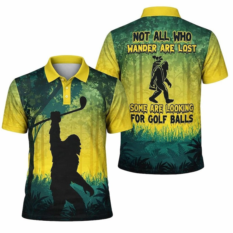 Bigfoot Golf Polo Shirt for Men – Funny Sasquatch Golf Shirt, Men’s Golf Apparel, Unique Golf Gift for Him