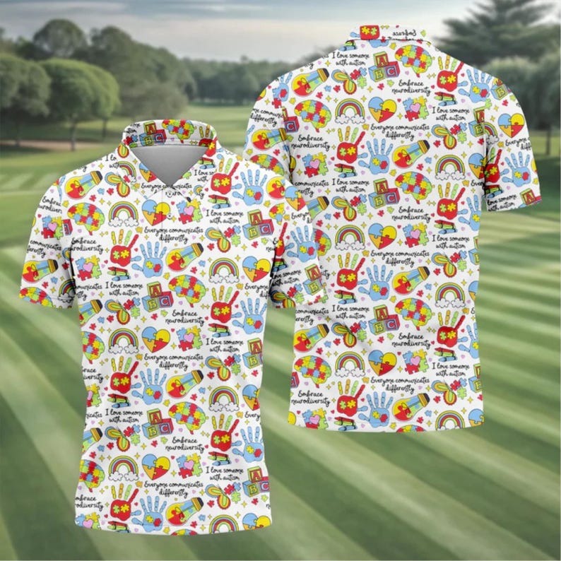 Autism Awareness Golf Shirt for Men – I Love Someone with Autism Puzzle Polo, Colorful Puzzle Piece Golf Shirt, Autism Support Gift for Golfer