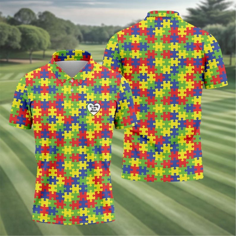 Autism Awareness Polo Shirt for Men & Women, Puzzle Piece Golf Shirt, It’s Okay To Be Different, April Autism Acceptance Month Gift