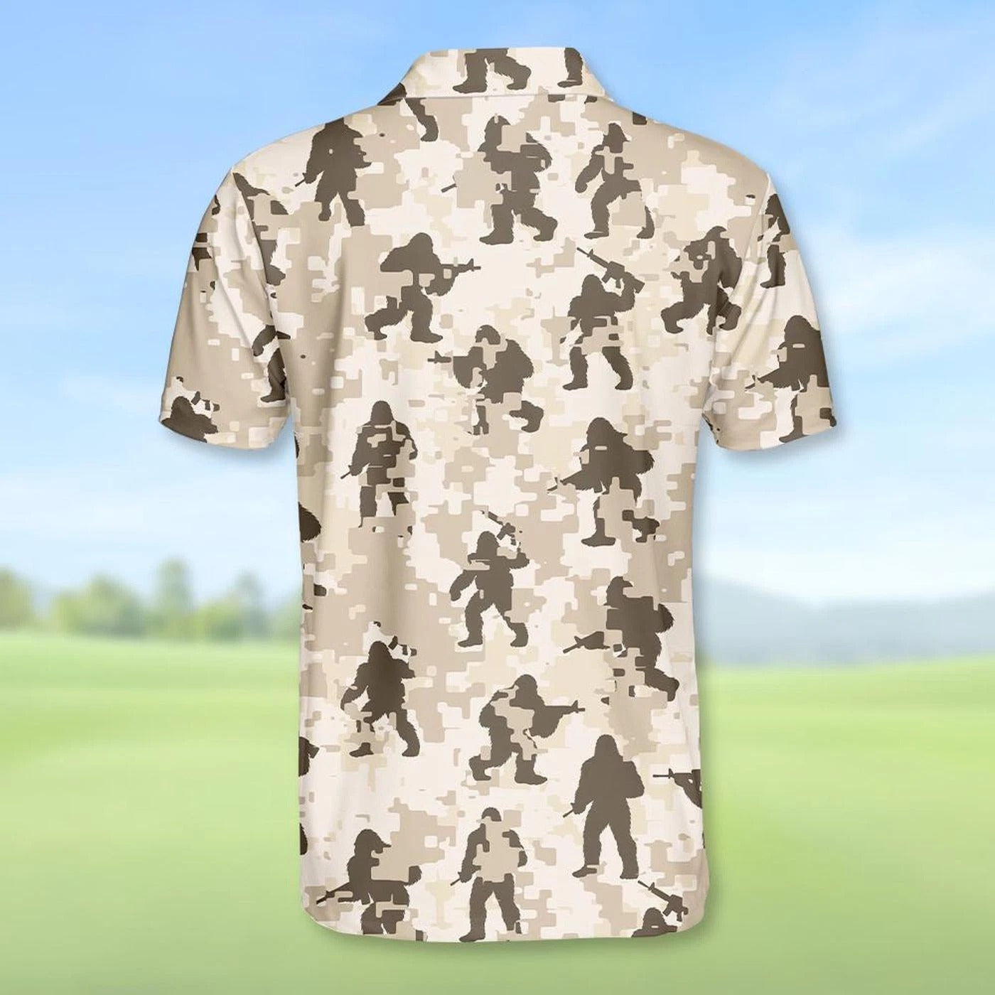 Funny Bigfoot Golf Camo Polo Shirt, Sasquatch Golfer Summer Golf Polo for Men