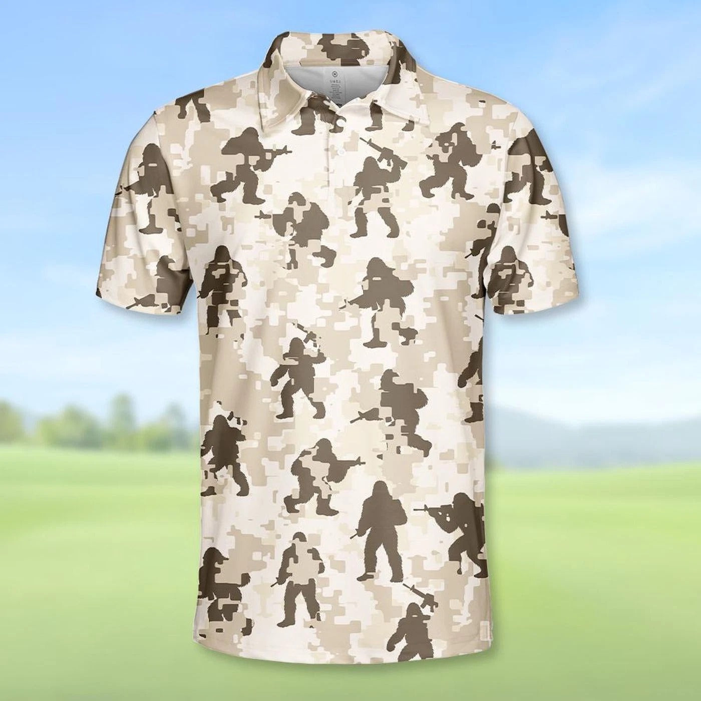 Funny Bigfoot Golf Camo Polo Shirt, Sasquatch Golfer Summer Golf Polo for Men